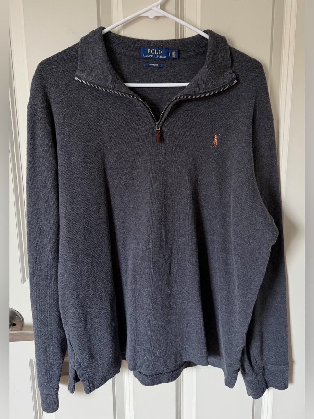 Polo Ralph Lauren 100% Cotton Estate Rib Quarter Zip Pullover, Charcoal Gray, L